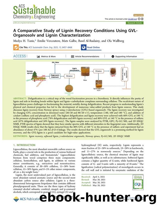 A Comparative Study of Lignin Recovery Conditions Using GVL-Organosolv and Lignin Characterization by Medya H. Tanis Emilie Vercoutere Mats Galbe Basel Al-Rudainy and Ola Wallberg