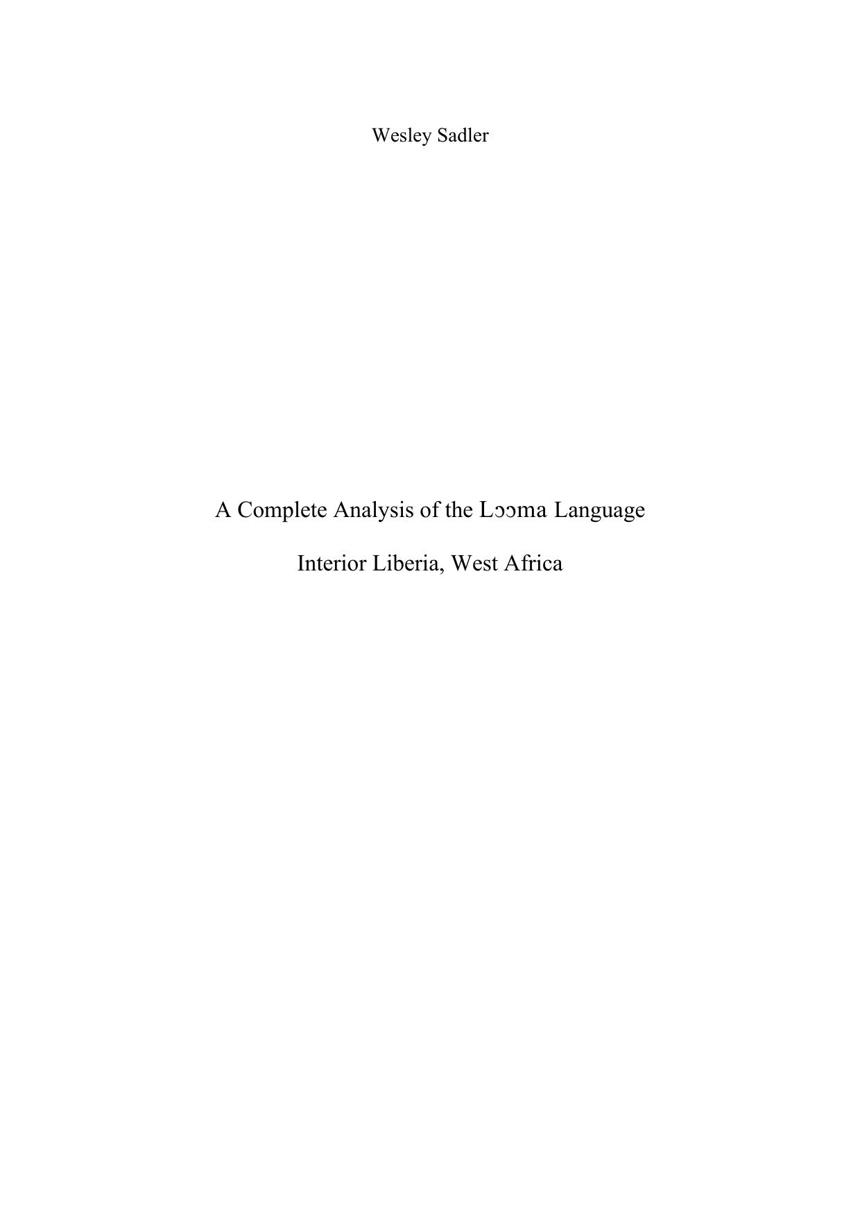 A Complete Analysis of the LÉÉma Language, Interior Liberia, West Africa by Wesley Sadler