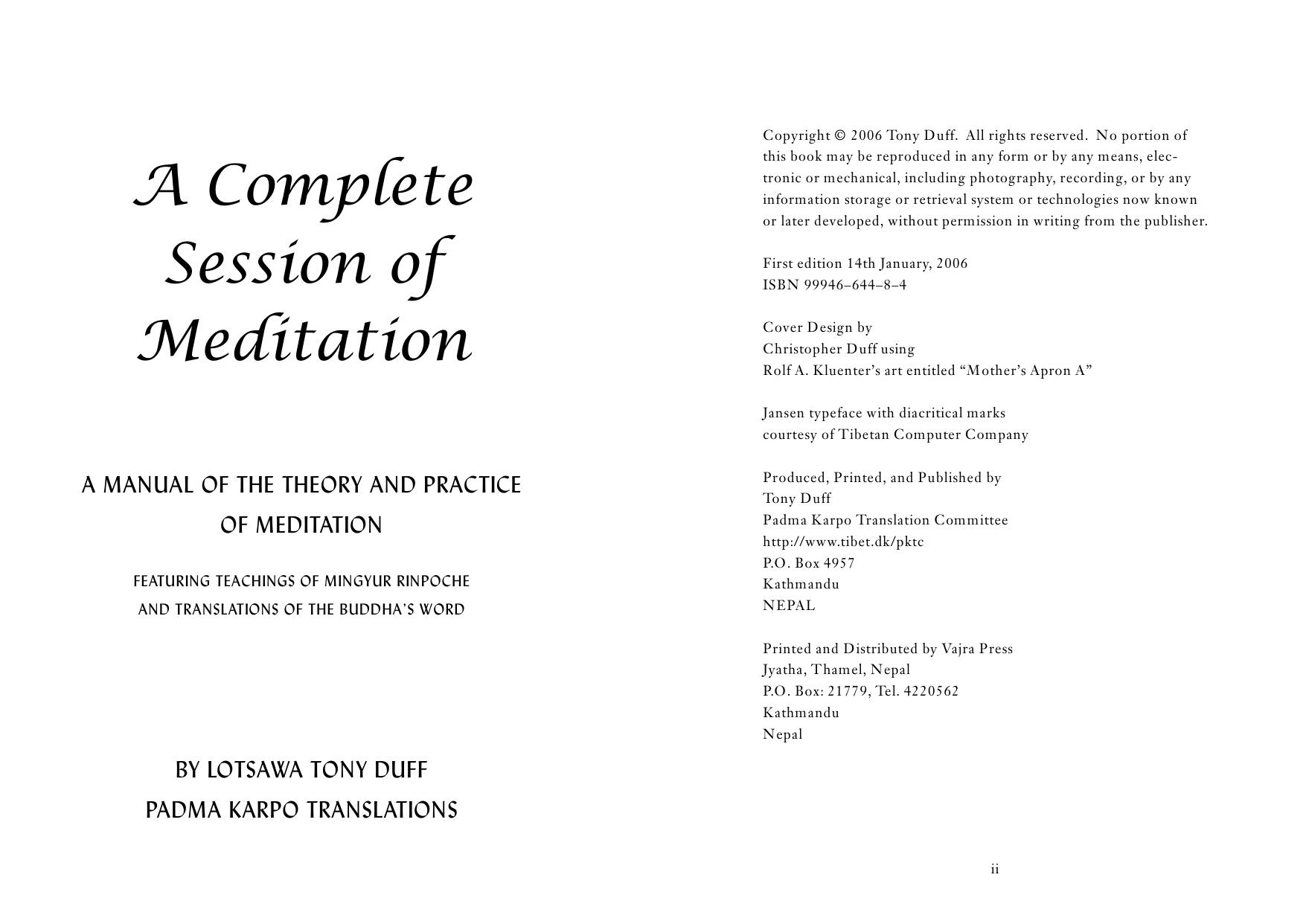 A Complete Session of Meditation by Tony Duff