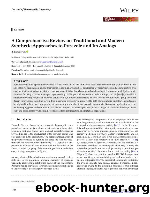 A Comprehensive Review on Traditional and Modern Synthetic Approaches to Pyrazole and its Analogs by Unknown