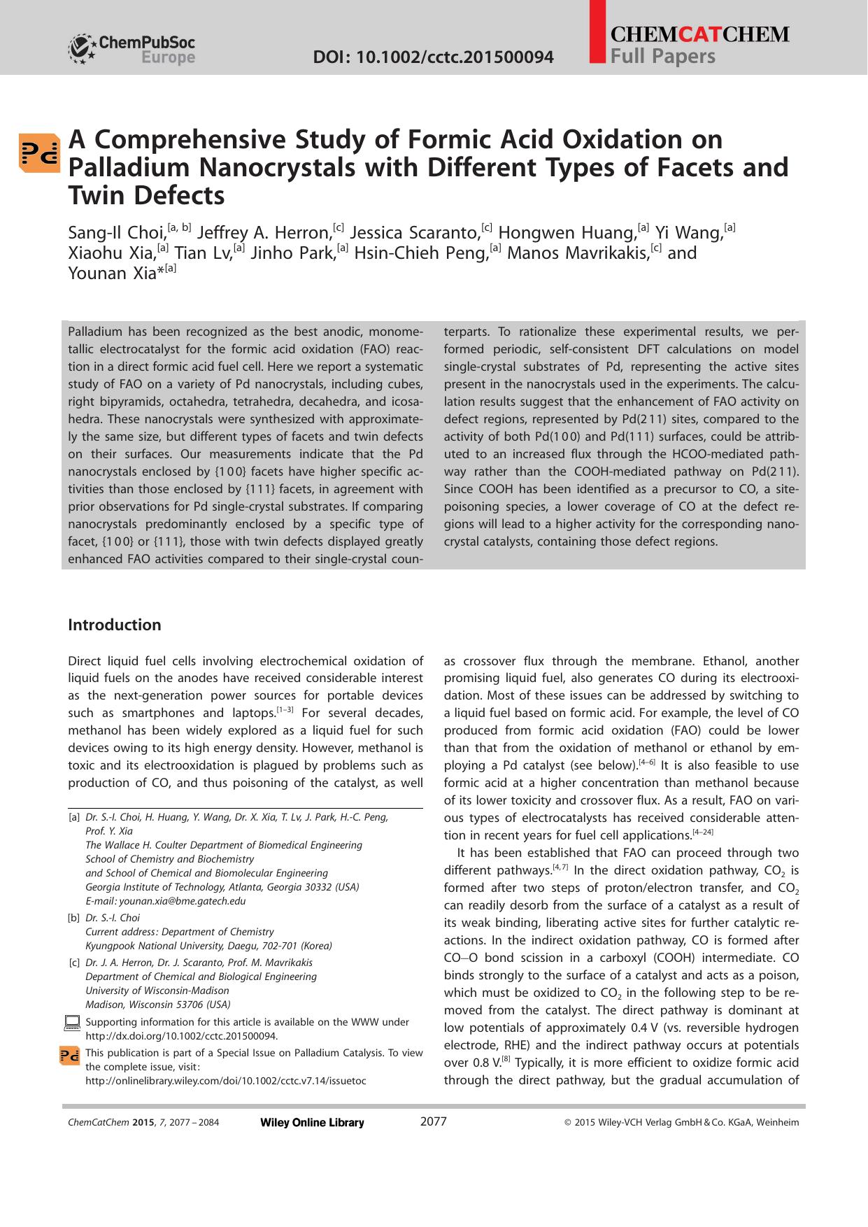 A Comprehensive Study of Formic Acid Oxidation on Palladium Nanocrystals with Different Types of Facets and Twin Defects by Unknown