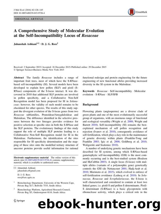A Comprehensive Study of Molecular Evolution at the Self-Incompatibility Locus of Rosaceae by Jahanshah Ashkani & D. J. G. Rees