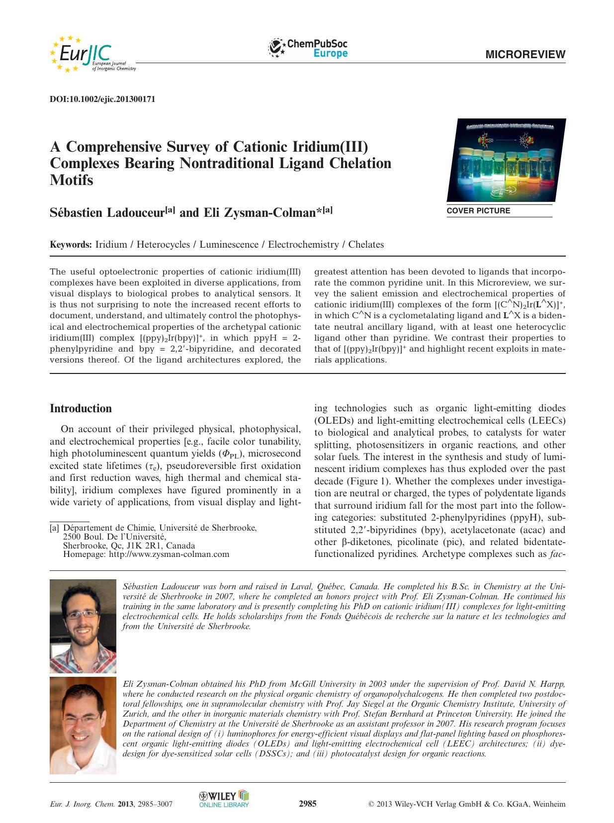 A Comprehensive Survey of Cationic Iridium(III) Complexes Bearing Nontraditional Ligand Chelation Motifs by Unknown