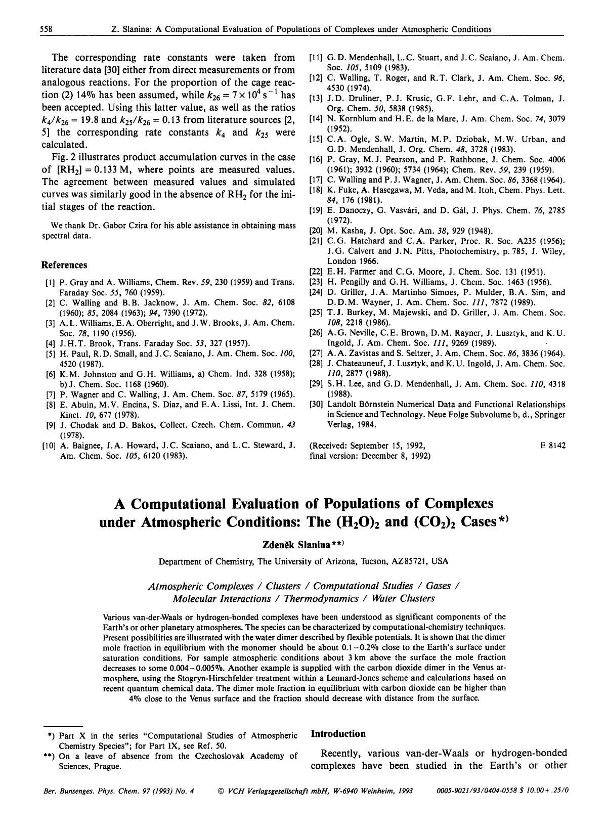 A Computational Evaluation of Populations of Complexes under Atmospheric Conditions: The (H2O)2 and (CO2)2 Cases by Unknown