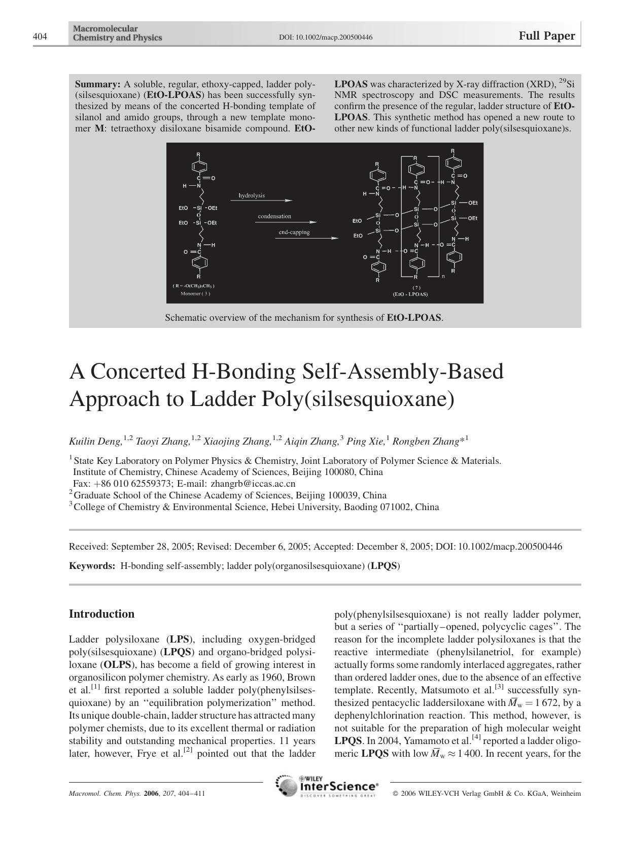 A Concerted H-Bonding Self-Assembly-Based Approach to Ladder Poly(silsesquioxane) by Unknown