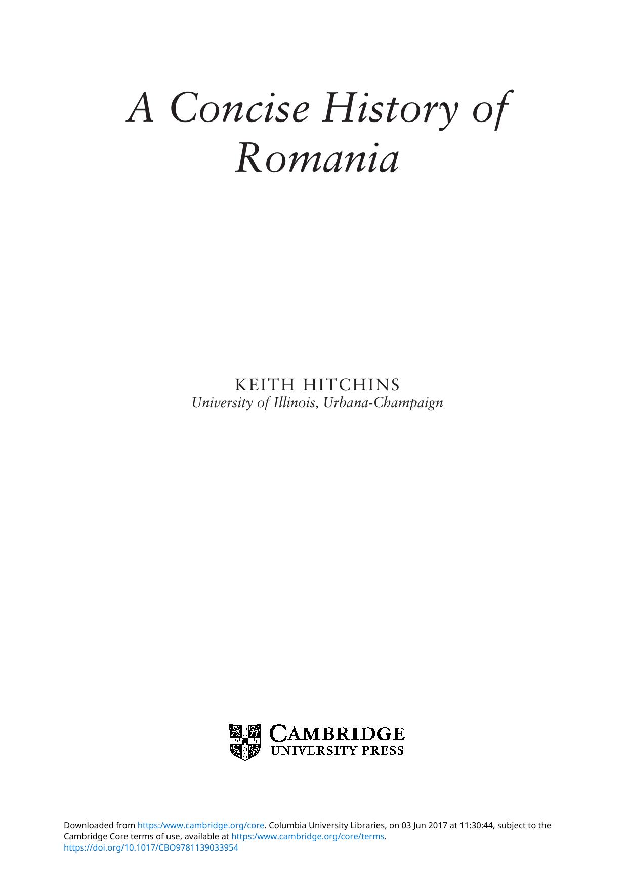 A Concise History of Romania by Keith Hitchins
