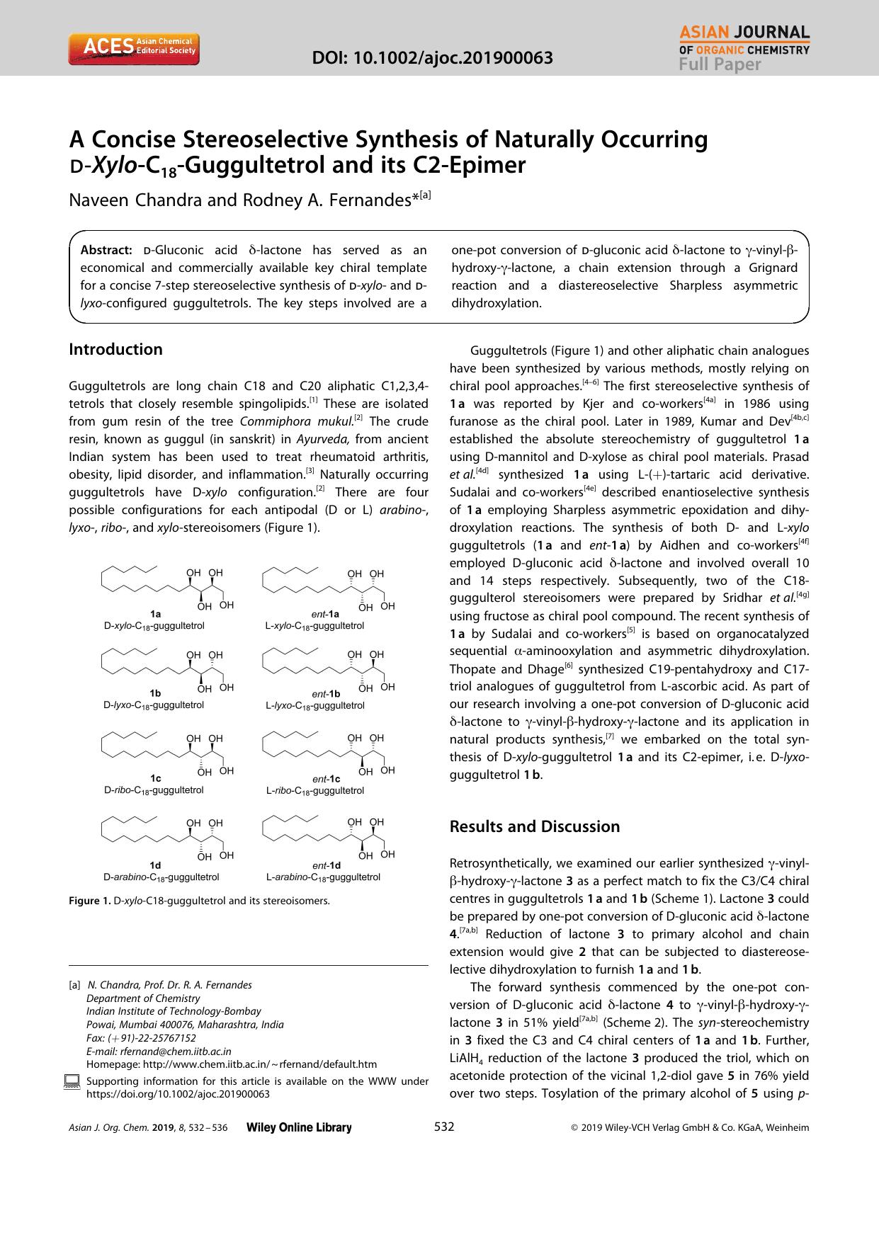 A Concise Stereoselective Synthesis of Naturally Occurring dâXyloâC18âGuggultetrol and its C2âEpimer by Unknown