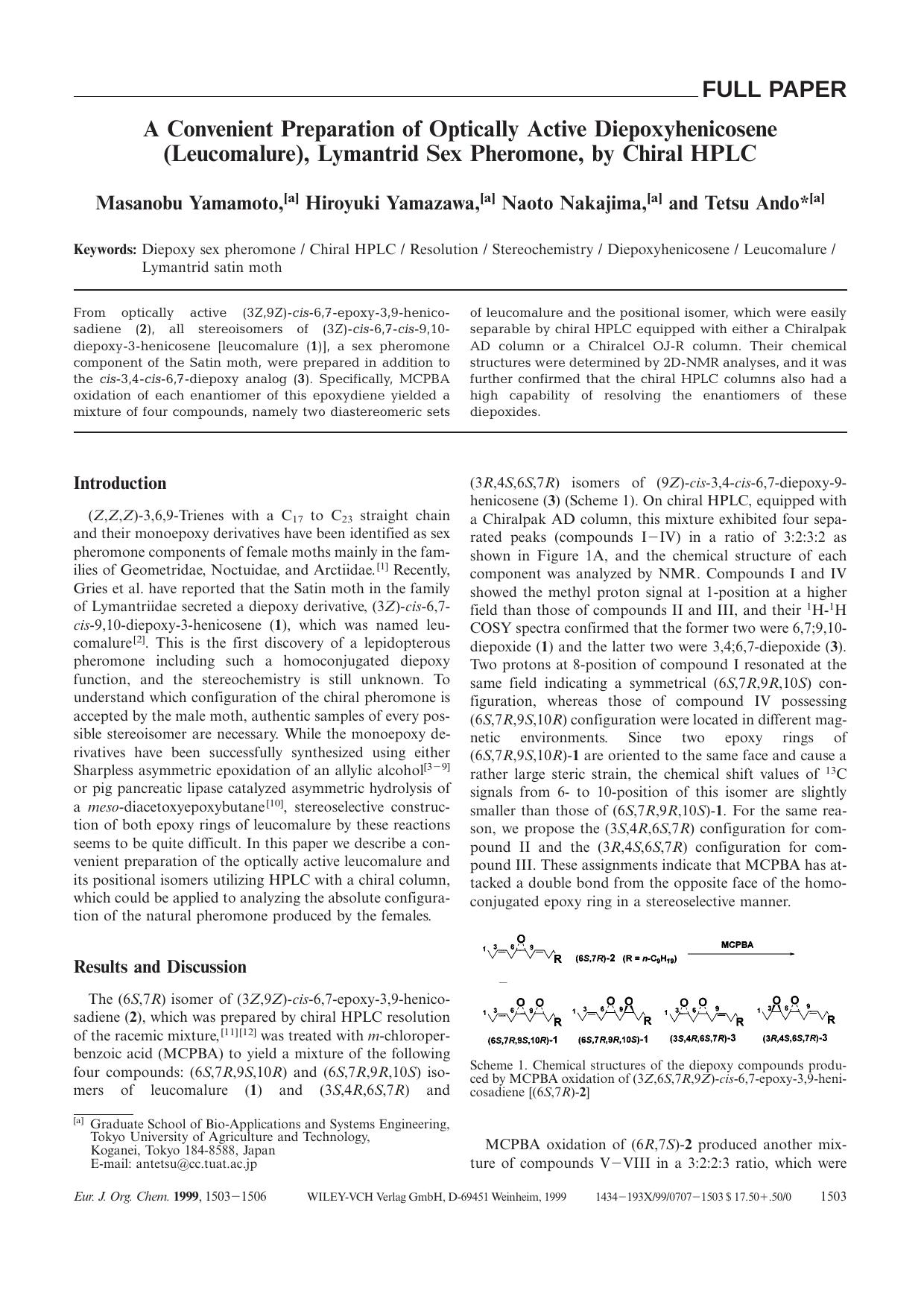 A Convenient Preparation of Optically Active Diepoxyhenicosene (Leucomalure), Lymantrid Sex Pheromone, by Chiral HPLC by Unknown