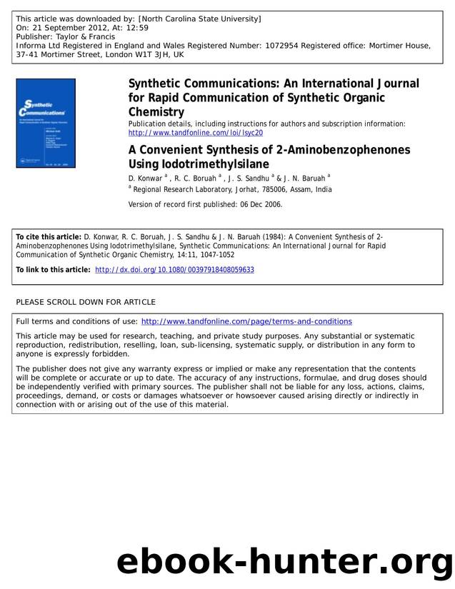 A Convenient Synthesis of 2-Aminobenzophenones Using Iodotrimethylsilane by D. Konwar a R. C. Boruah a J. S. Sandhu a & J. N. Baruah a