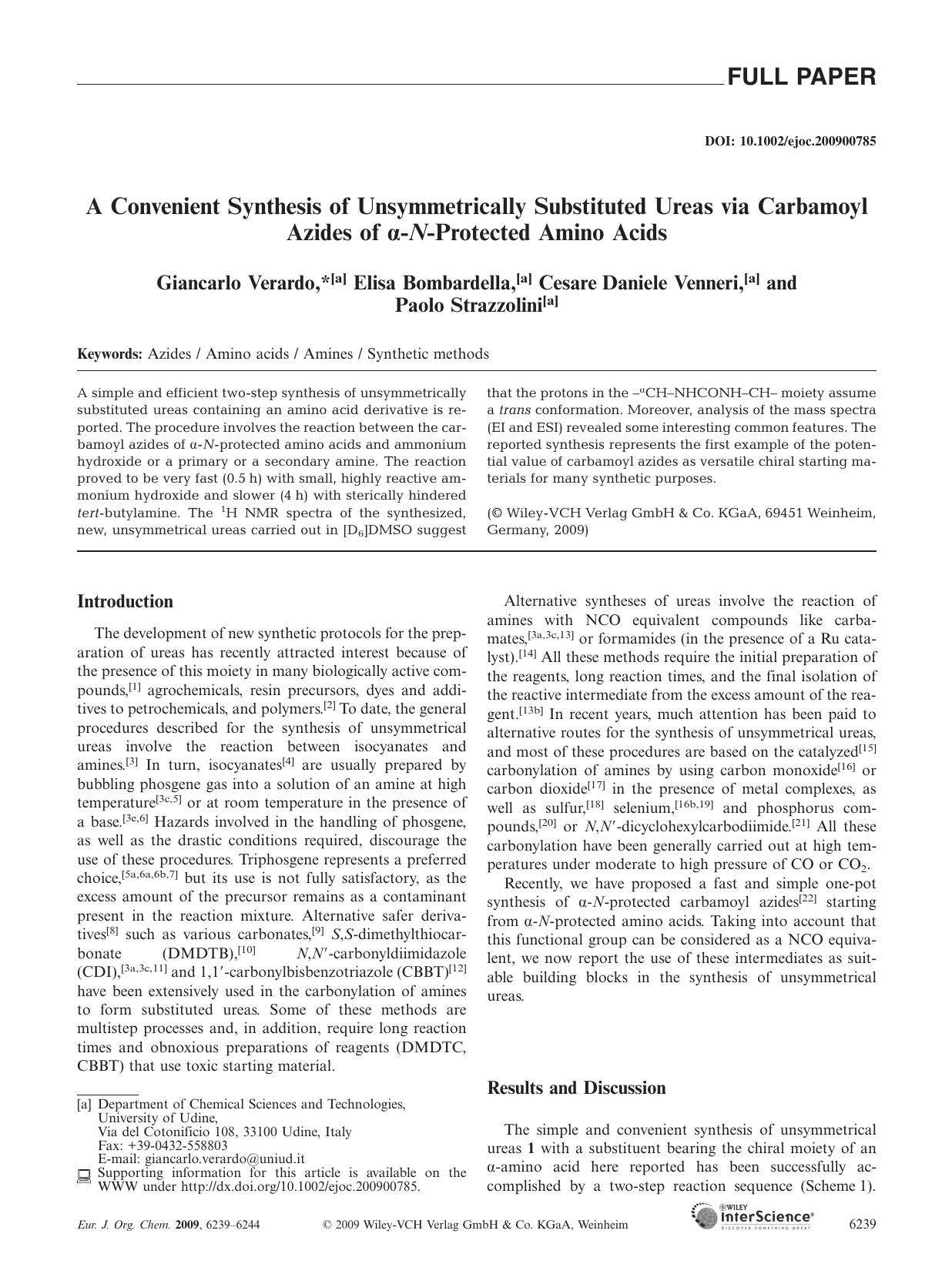 A Convenient Synthesis of Unsymmetrically Substituted Ureas via Carbamoyl Azides of [alpha]-N-Protected Amino Acids by Unknown