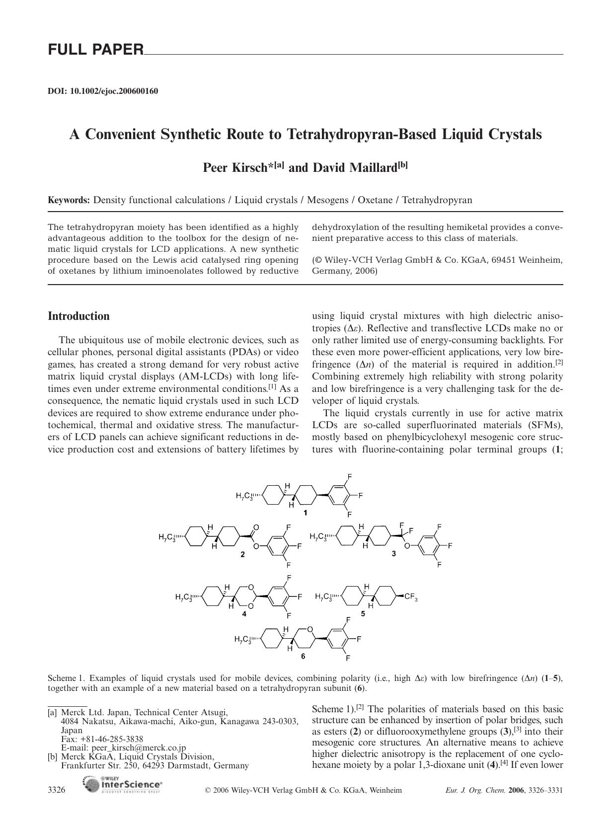 A Convenient Synthetic Route to Tetrahydropyran-Based Liquid Crystals by Unknown