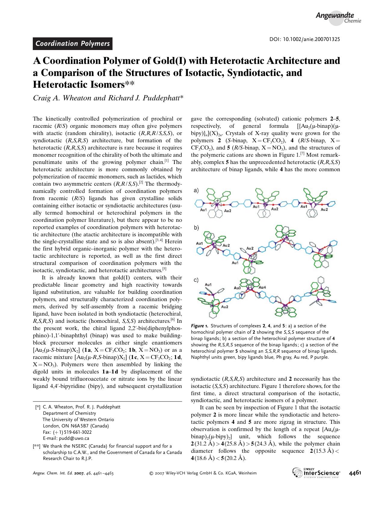 A Coordination Polymer of Gold(I) with Heterotactic Architecture and a Comparison of the Structures of Isotactic, Syndiotactic, and Heterotactic Isomers by Unknown