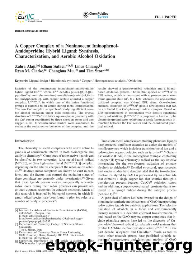 A Copper Complex of a Noninnocent IminophenolAmidopyridine Hybrid Ligand: Synthesis, Characterization, and Aerobic Alcohol Oxidation by Unknown