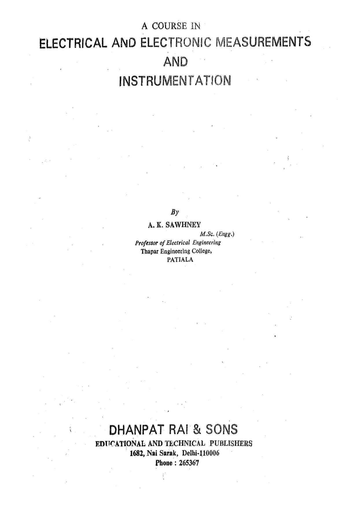 A Course In Electronics & Electrical Measurements And Instrumentation by J.B. Gupta