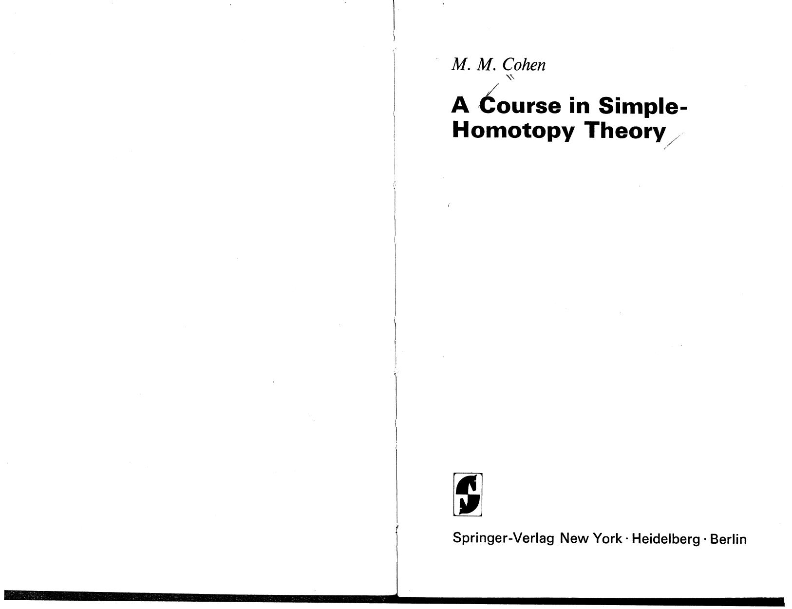 A Course in Simple-Homotopy Theory by MM Cohen