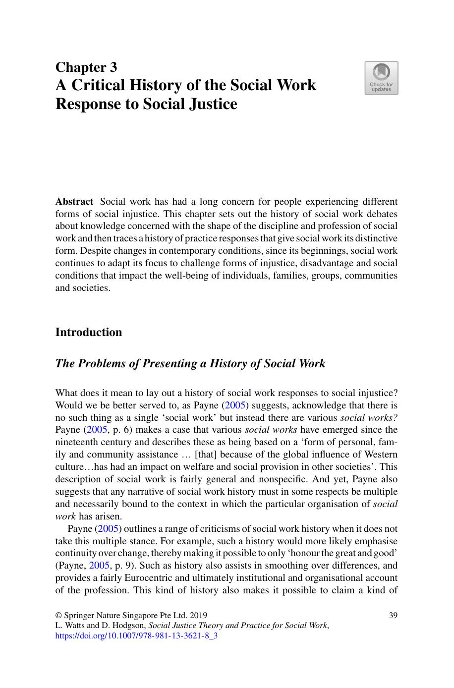 A Critical History of the Social Work Response to Social Justice by Lynelle Watts & David Hodgson