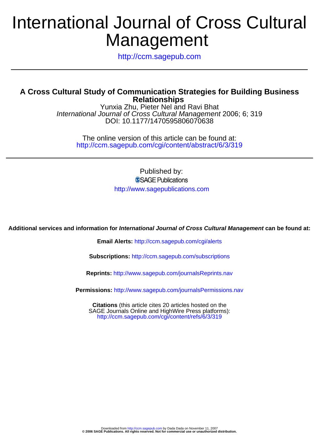 A Cross Cultural Study of Communication Strategies for Building Business Relationships by Yunxia Zhu