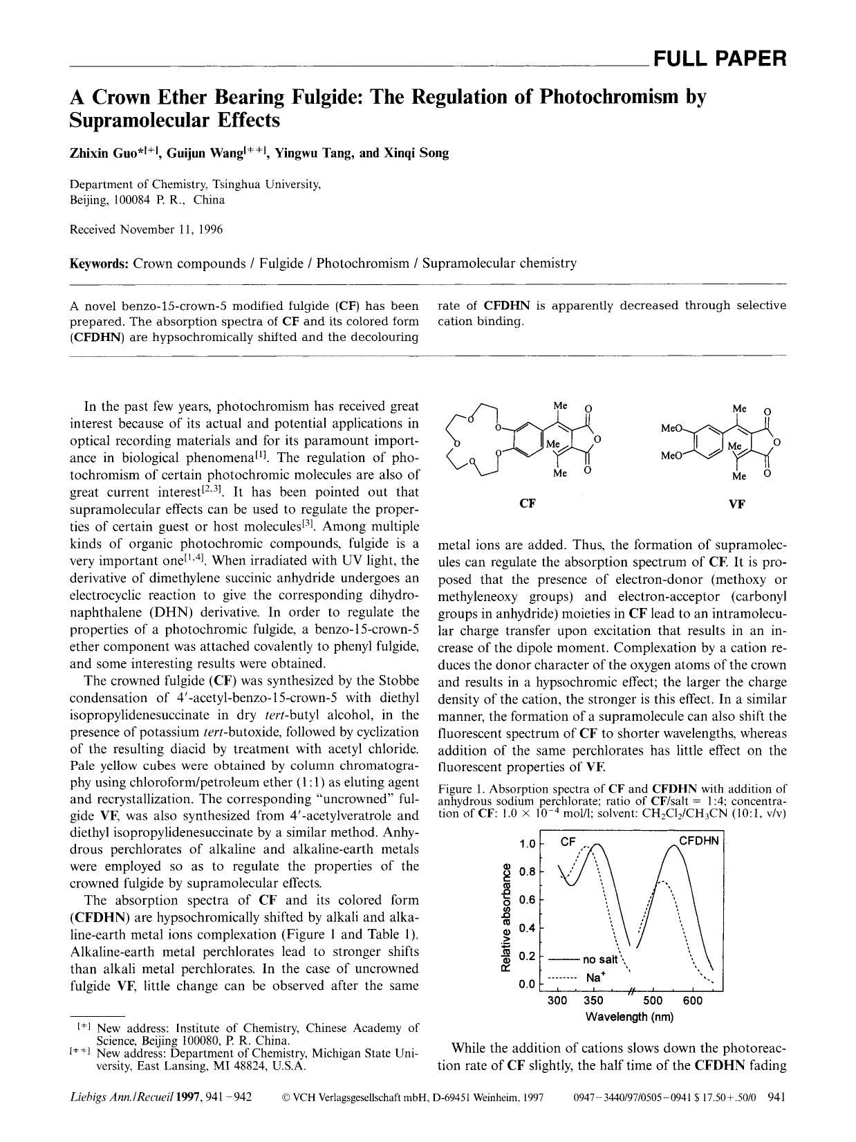 A Crown Ether Bearing Fulgide: The Regulation of Photochromism by Supramolecular Effects by Unknown