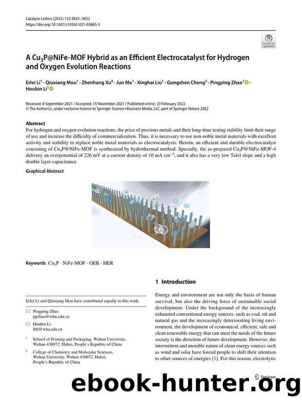 A Cu3P@NiFe-MOF Hybrid as an Efficient Electrocatalyst for Hydrogen and Oxygen Evolution Reactions by unknow