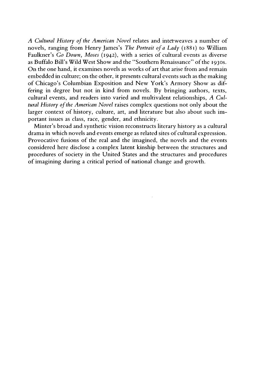 A Cultural History of the American Novel, 1890â1940: Henry James to William Faulkner by David L. Minter