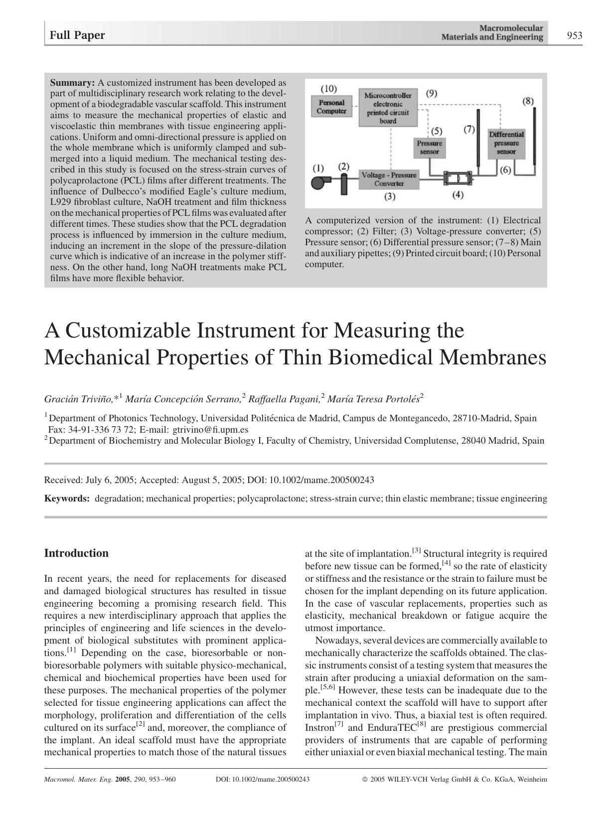 A Customizable Instrument for Measuring the Mechanical Properties of Thin Biomedical Membranes by Unknown