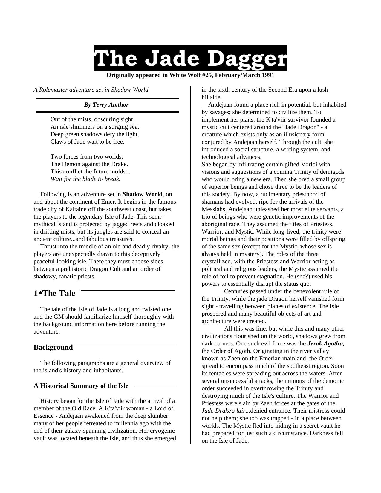 A Dagger of Jade by Terry Amthor (PDF by Tim Dugger)