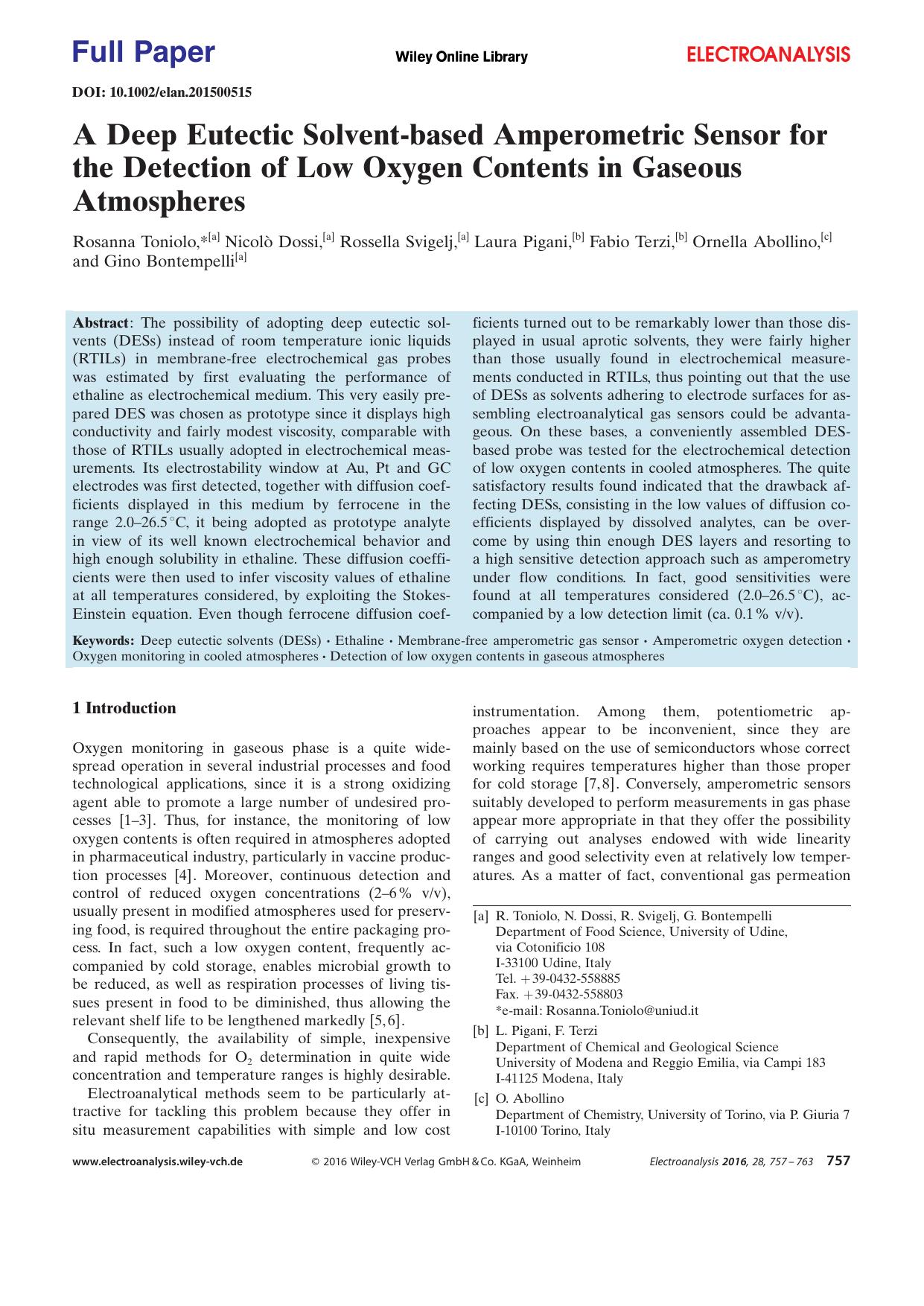 A Deep Eutectic Solventbased Amperometric Sensor for the Detection of Low Oxygen Contents in Gaseous Atmospheres by Unknown