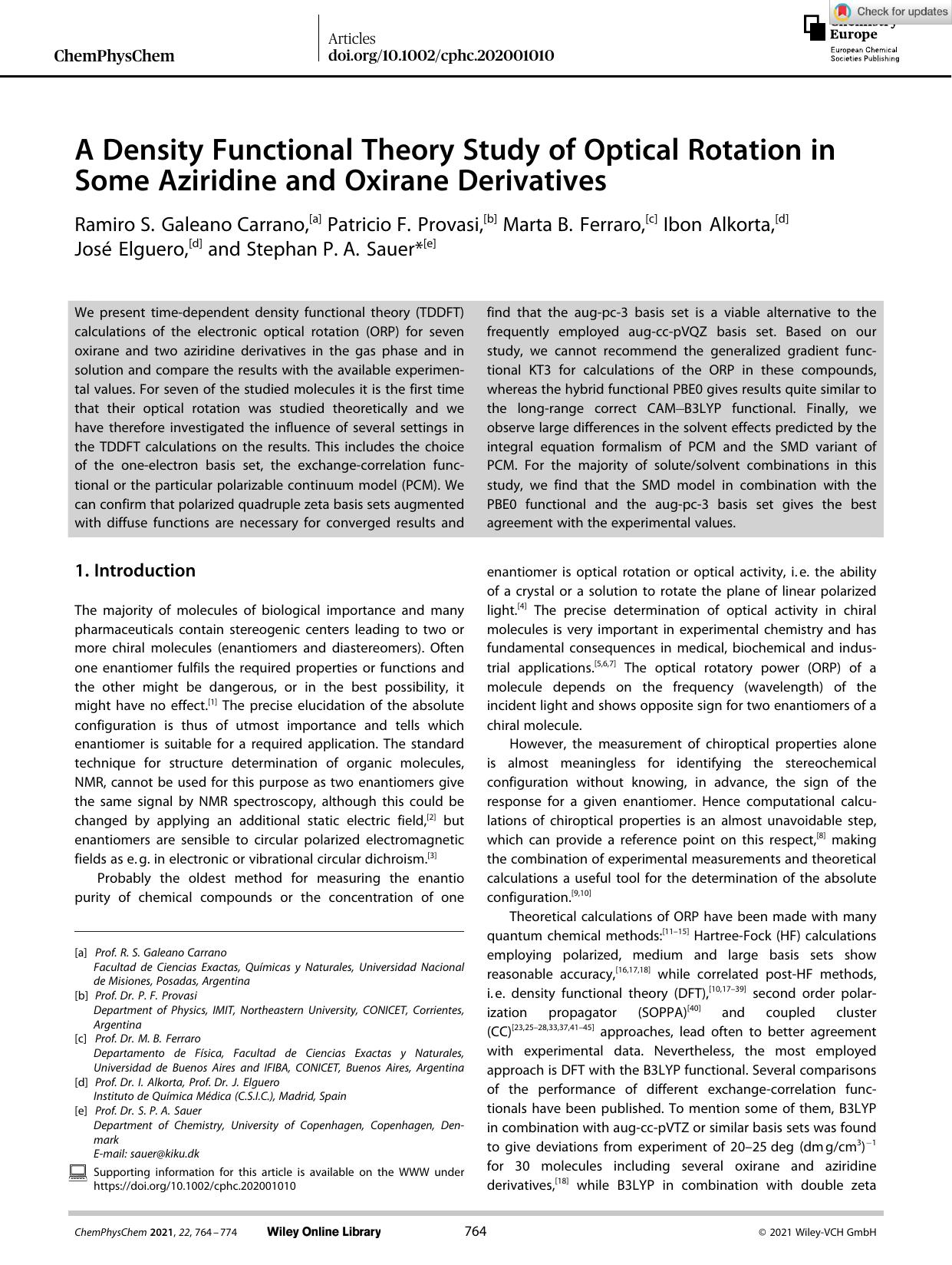 A Density Functional Theory Study of Optical Rotation in Some Aziridine and Oxirane Derivatives by Unknown