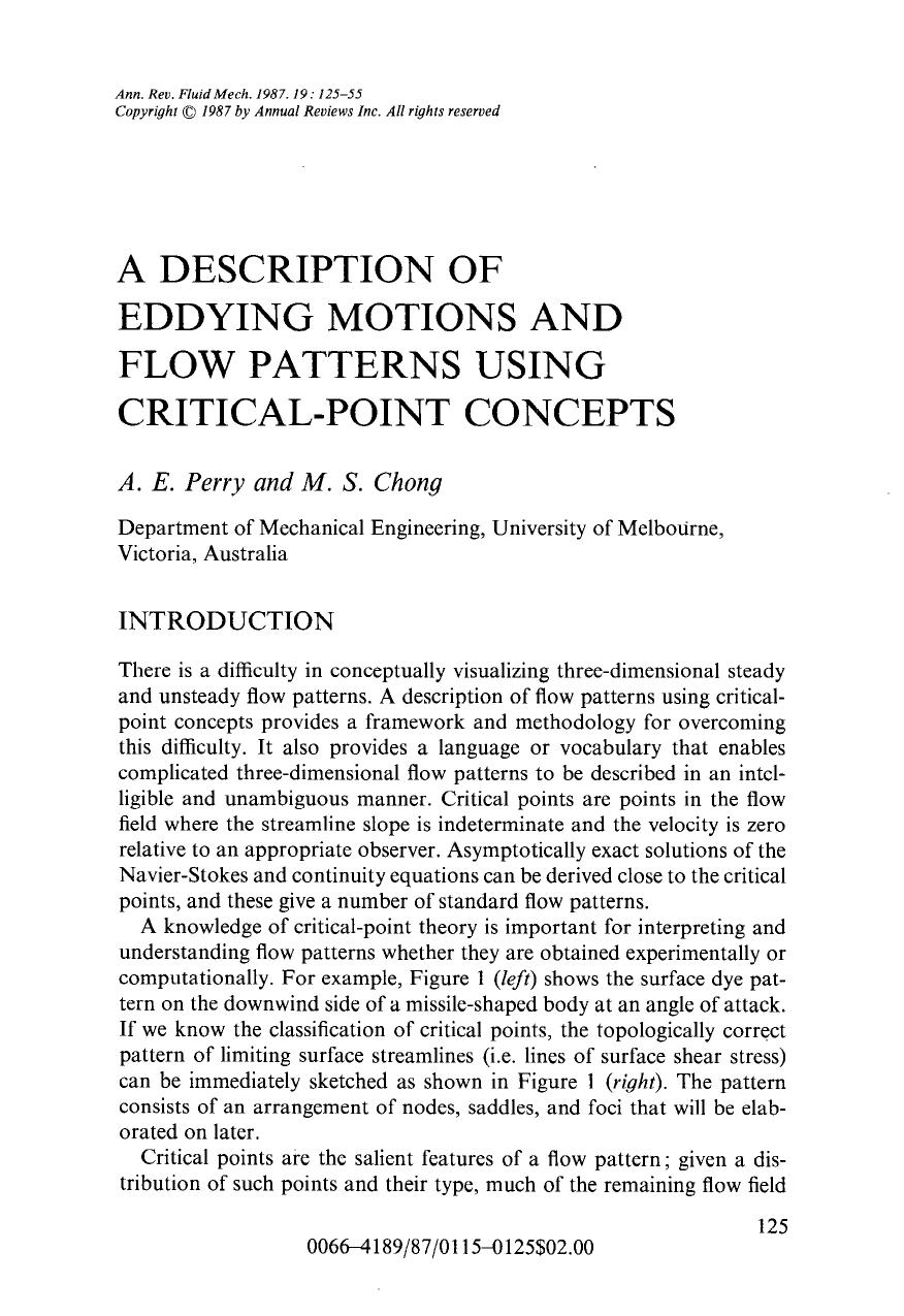 A Description of Eddying Motions and Flow Patterns Using Critical-Point Concepts by A E Perry & M S Chong