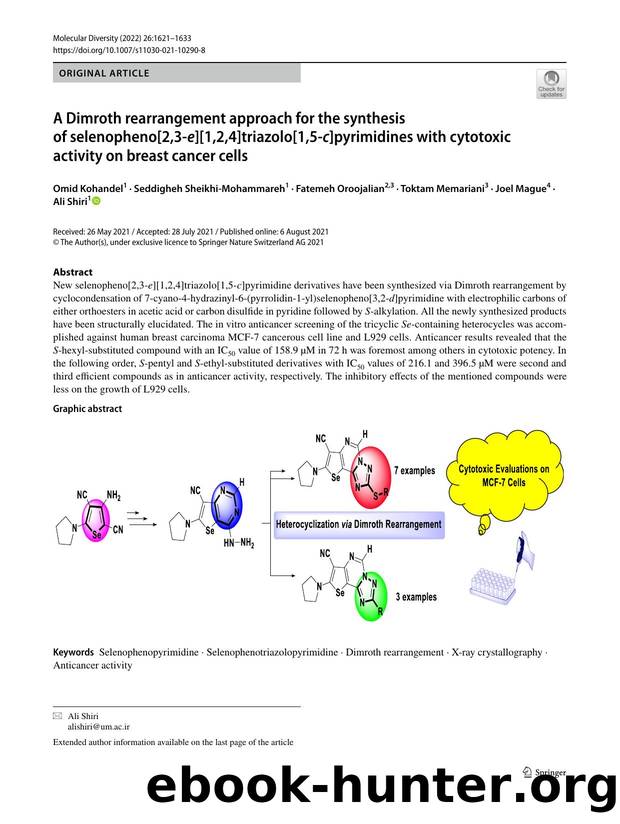 A Dimroth rearrangement approach for the synthesis of selenopheno[2,3-e][1,2,4]triazolo[1,5-c]pyrimidines with cytotoxic activity on breast cancer cells by unknow