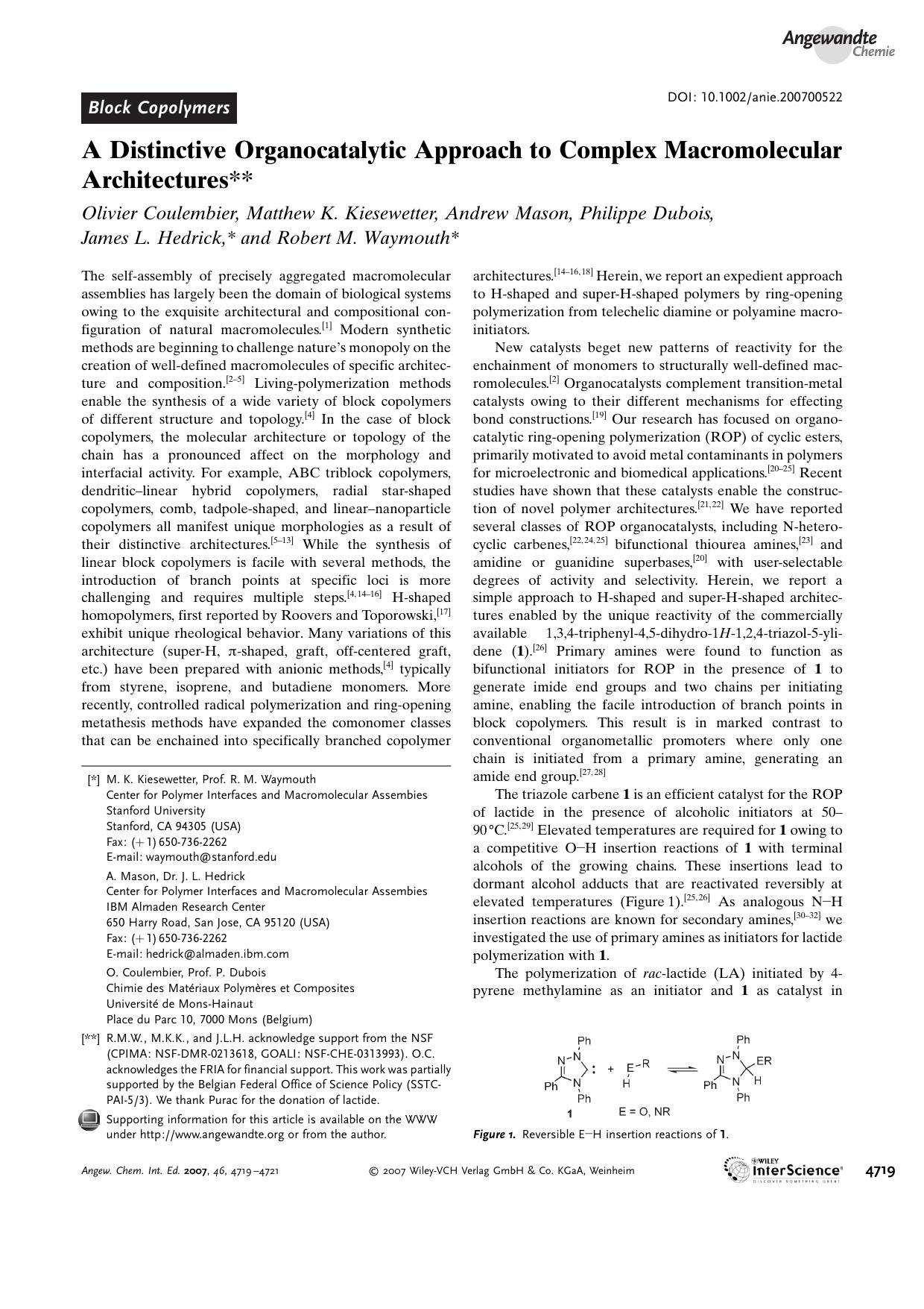 A Distinctive Organocatalytic Approach to Complex Macromolecular Architectures by Unknown