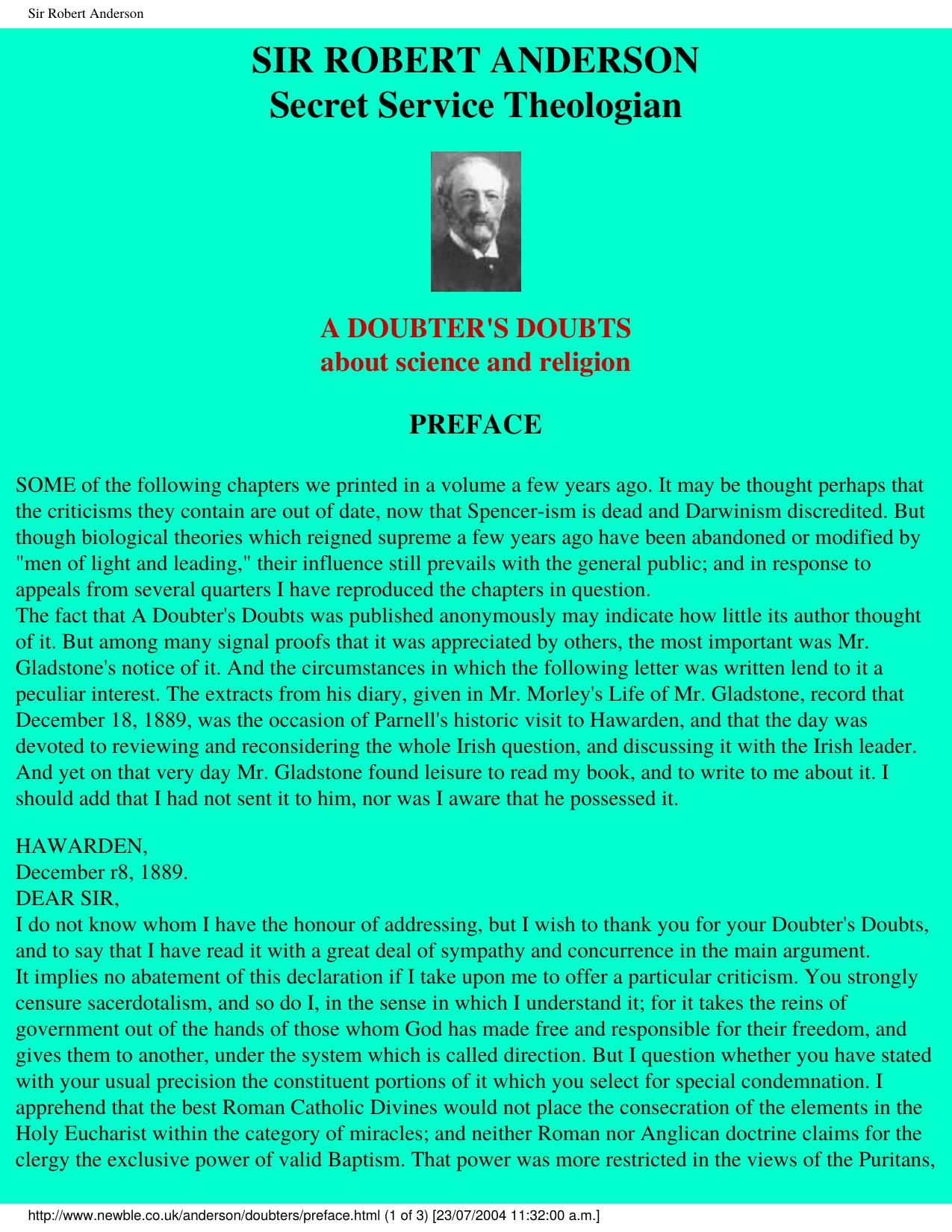 A Doubter's Doubts - Sir Robert Anderson by Sir Robert Anderson