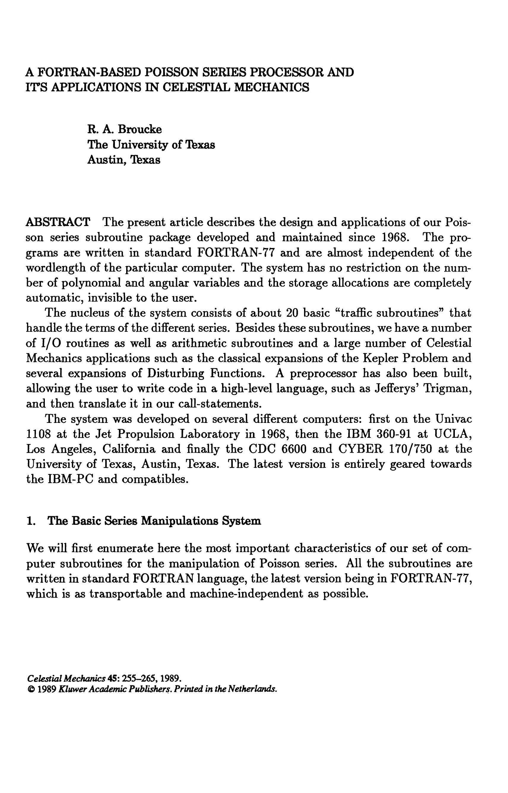 A FORTRAN-based Poisson series processor and its applications in celestial mechanics by Unknown