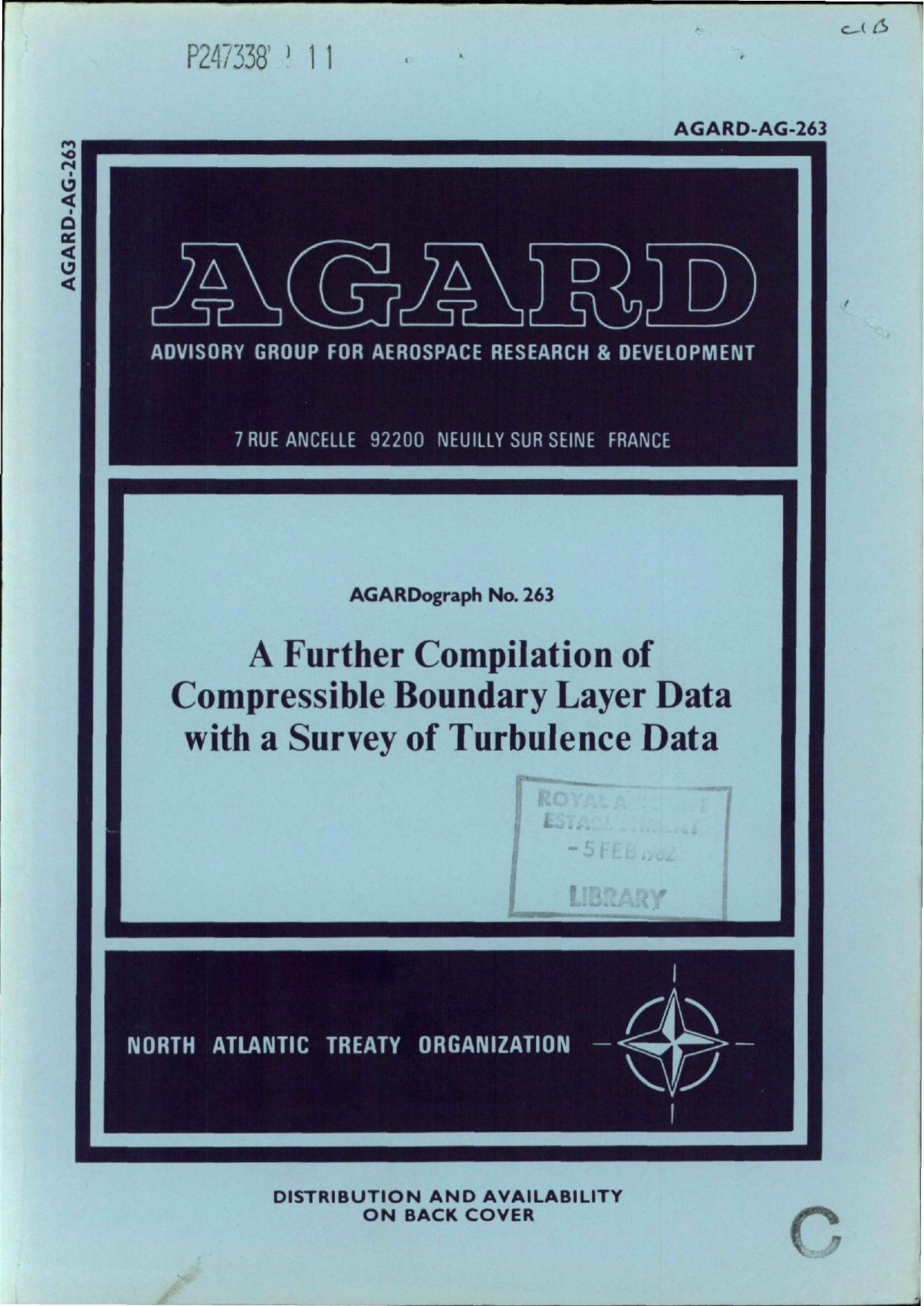 A FURTHER COMPILATION OF COMPRESSIBLE BOUNDARY LAYER DATA WITH A SURVEY OF TURBULENCE DATA by Fernholz H.H