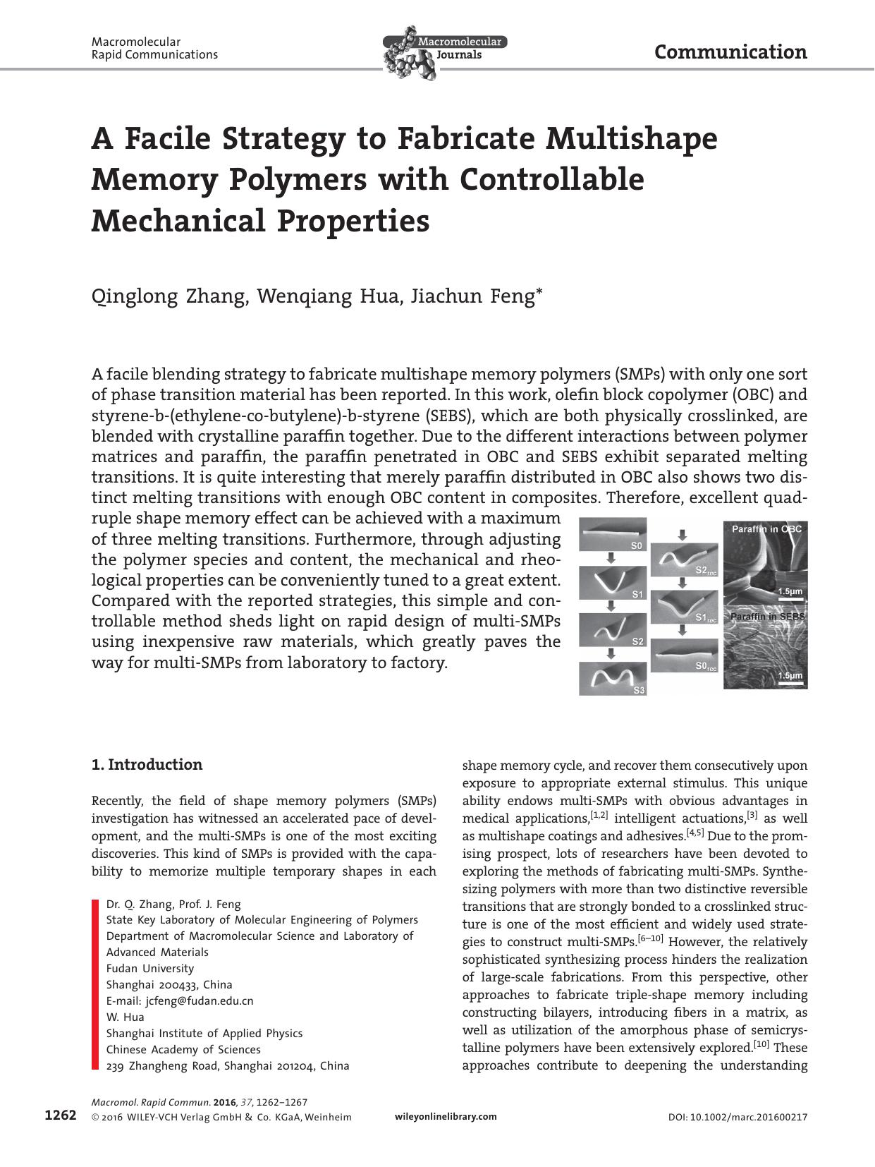 A Facile Strategy to Fabricate Multishape Memory Polymers with Controllable Mechanical Properties by Unknown