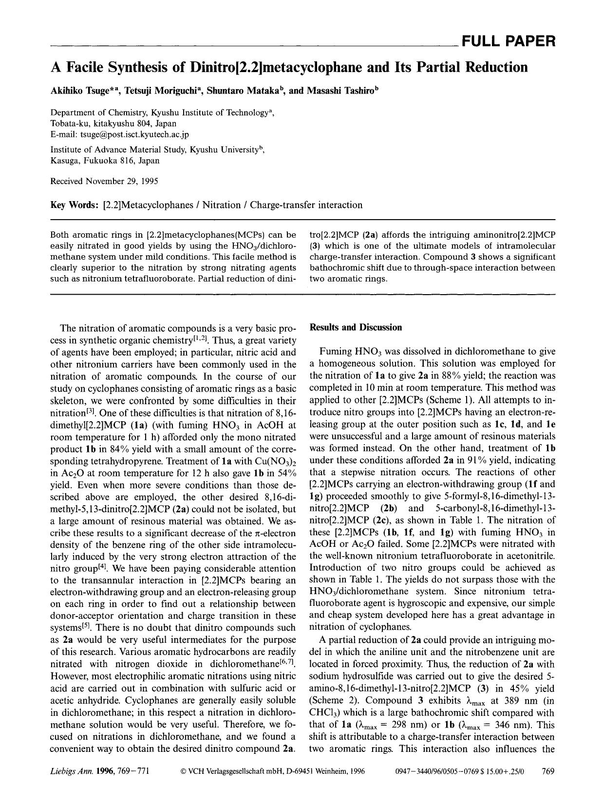 A Facile Synthesis of Dinitro[2.2]metacyclophane and Its Partial Reduction by Unknown