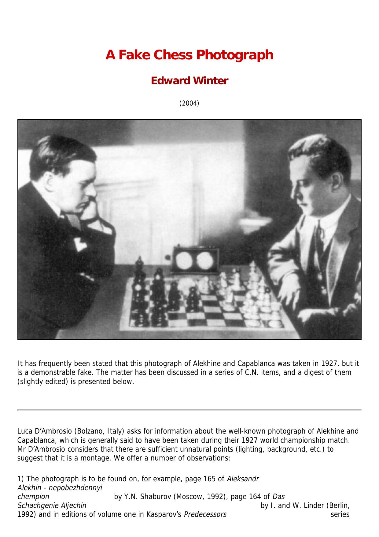 A Fake Chess Photograph (Edward Winter) by A Fake Chess Photograph