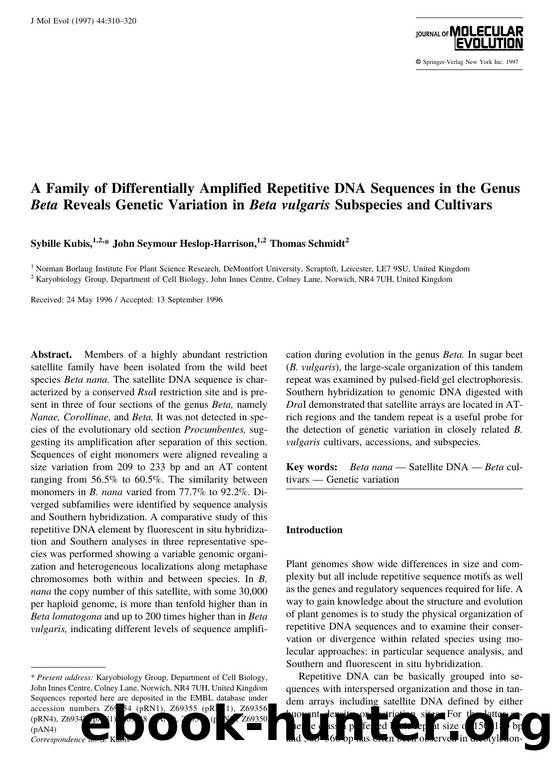 A Family of Differentially Amplified Repetitive DNA Sequences in the Genus Beta Reveals Genetic Variation in Beta vulgaris Subspecies and Cultivars by Kubis S. et al