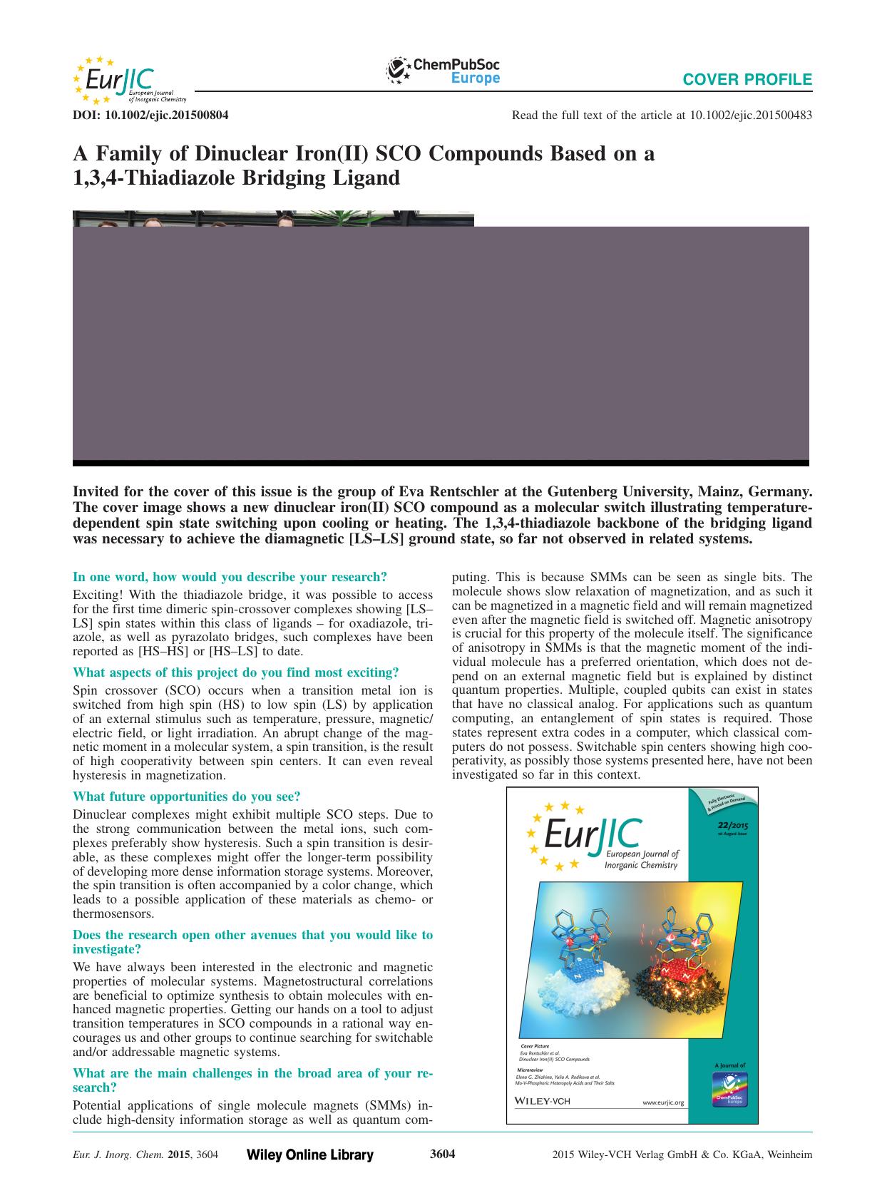 A Family of Dinuclear Iron(II) SCO Compounds Based on a 1,3,4Thiadiazole Bridging Ligand by Unknown