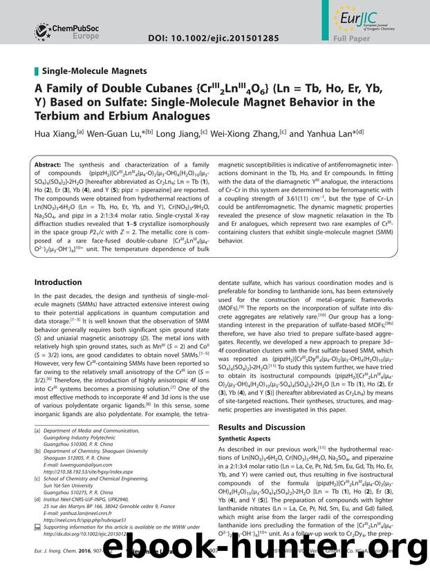 A Family of Double Cubanes {CrIII2LnIII4O6} (Ln = Tb, Ho, Er, Yb, Y) Based on Sulfate: SingleMolecule Magnet Behavior in the Terbium and Erbium Analogues by Unknown