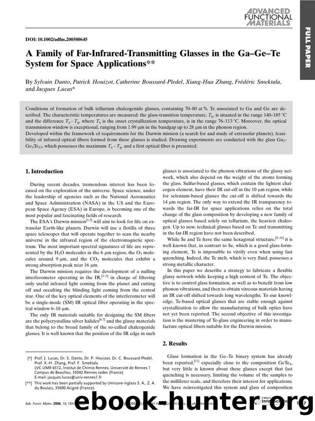 A Family of Far-Infrared-Transmitting Glasses in the Ga-Ge-Te System for Space Applications by Unknown