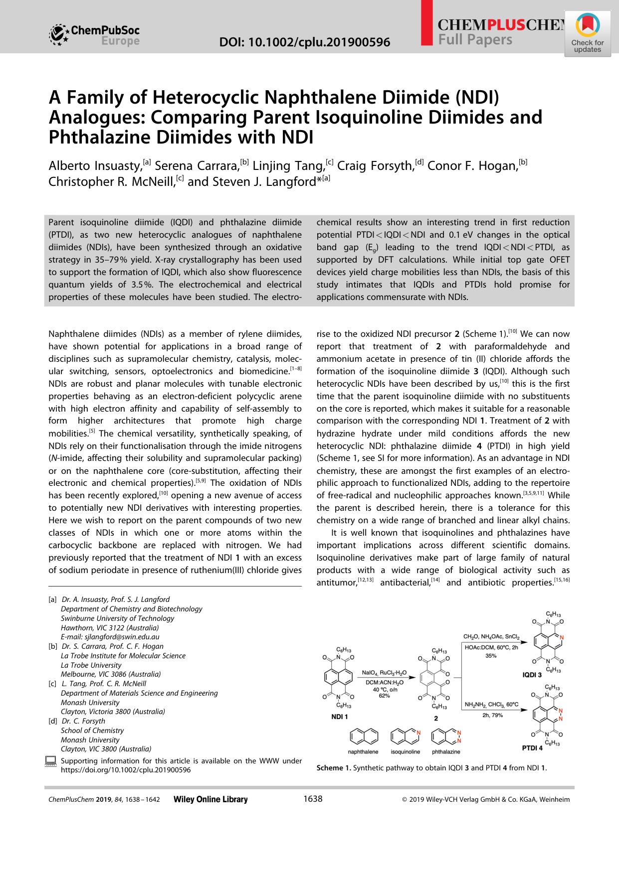A Family of Heterocyclic Naphthalene Diimide (NDI) Analogues: Comparing Parent Isoquinoline Diimides and Phthalazine Diimides with NDI by Unknown