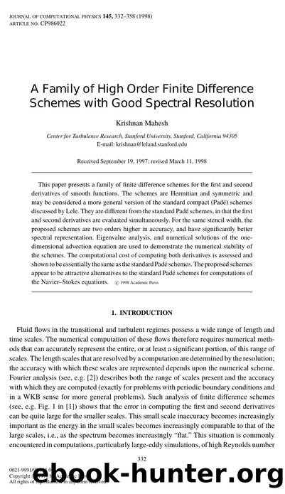 A Family of High Order Finite Difference Schemes with Good Spectral Resolution by Mahesh K