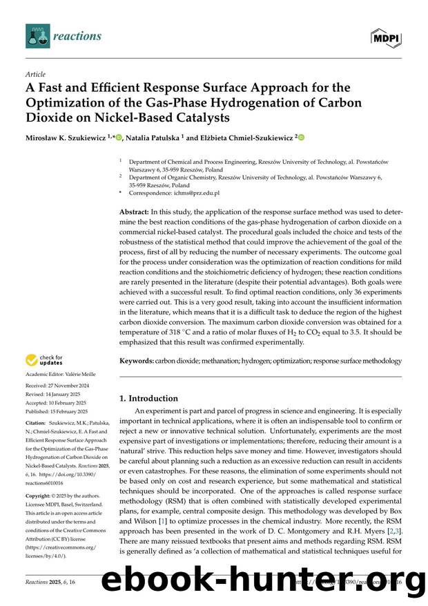 A Fast and Efficient Response Surface Approach for the Optimization of the Gas-Phase Hydrogenation of Carbon Dioxide on Nickel-Based Catalysts by Mirosław K. Szukiewicz Natalia Patulska & Elżbieta Chmiel-Szukiewicz