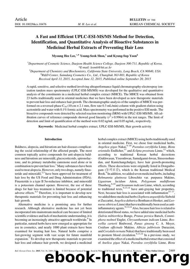 A Fast and Efficient UPLC-ESI-MSMS Method for Detection, Identification, and Quantitative Analysis of Bioactive Substances in Medicinal Herbal Extracts of Preventing Hair Loss by Unknown