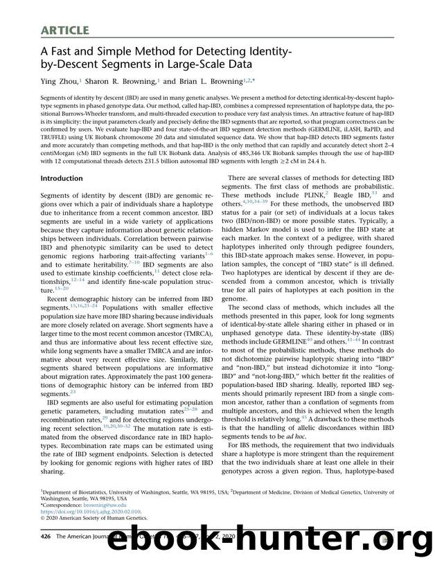 A Fast and Simple Method for Detecting Identity-by-Descent Segments in Large-Scale Data by Ying Zhou & Sharon R. Browning & Brian L. Browning