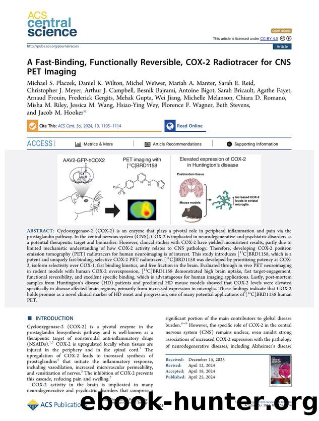 A Fast-Binding, Functionally Reversible, COXâ2 Radiotracer for CNS PET Imaging by unknow