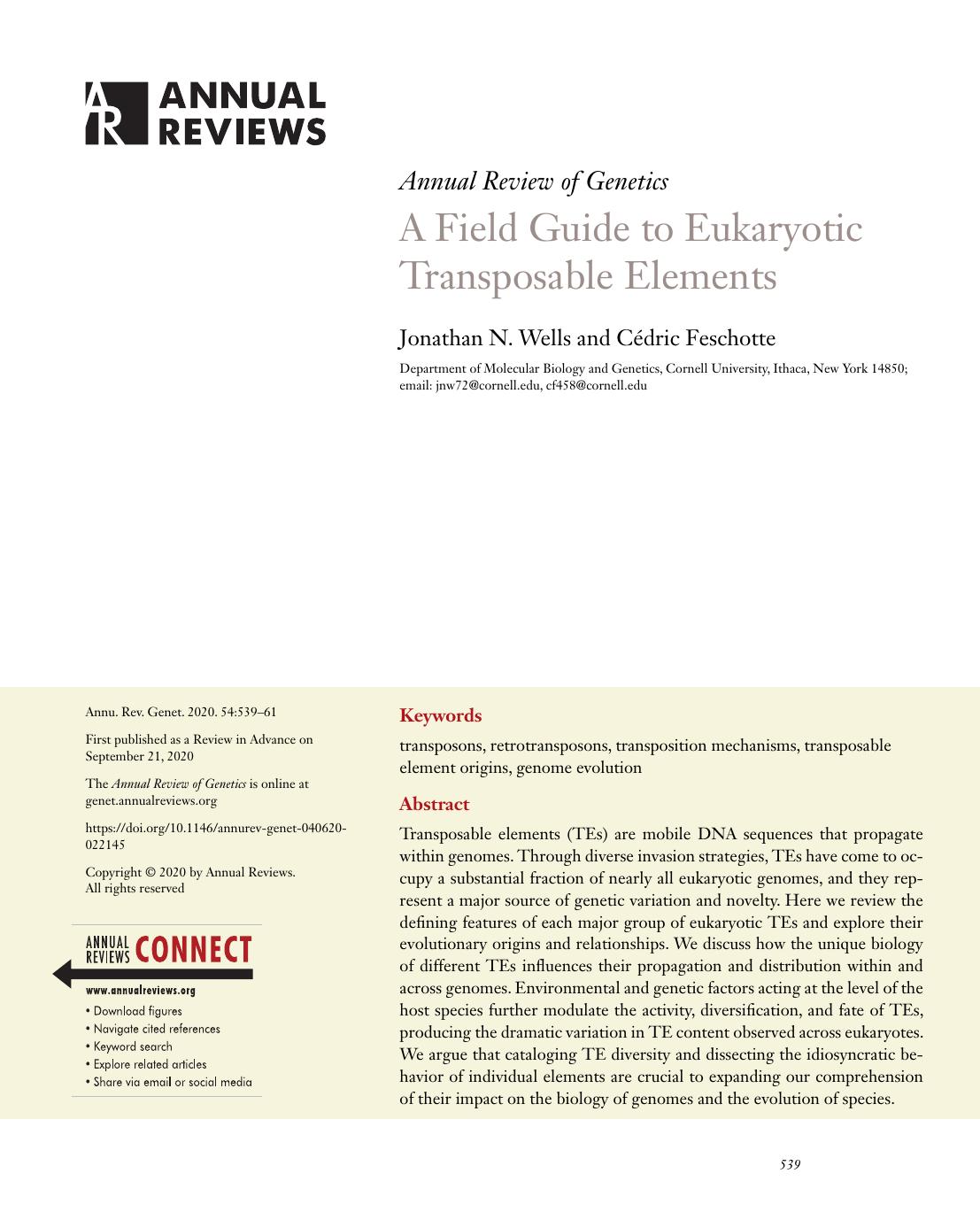 A Field Guide to Eukaryotic Transposable Elements by Jonathan N. Wells and Cédric Feschotte