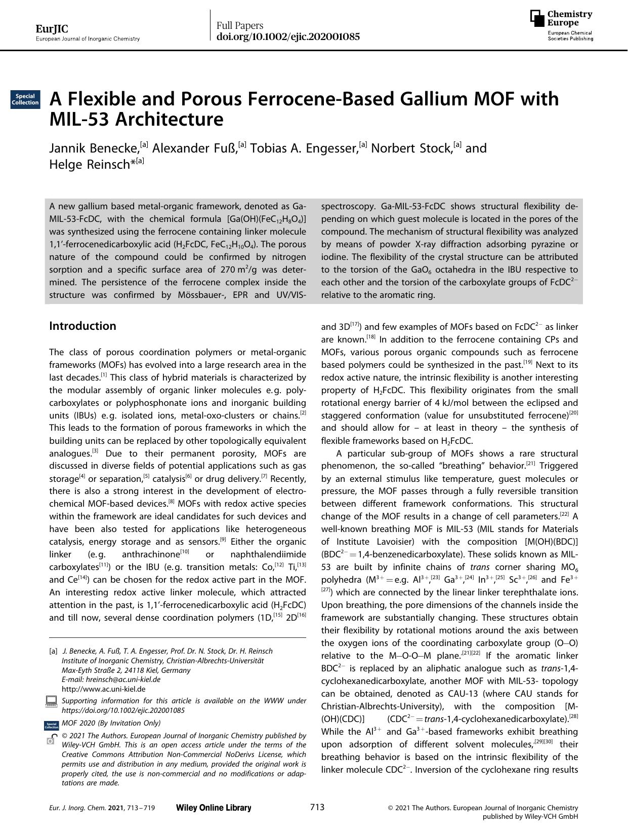 A Flexible and Porous FerroceneâBased Gallium MOF with MILâ53 Architecture by Unknown