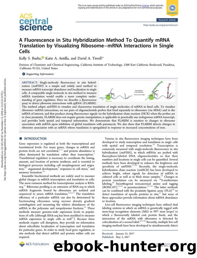A Fluorescence in Situ Hybridization Method To Quantify mRNA Translation by Visualizing RibosomeâmRNA Interactions in Single Cells by Kelly S. Burke Katie A. Antilla & David A. Tirrell